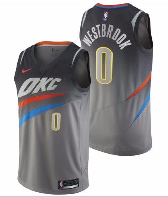 Men Oklahoma City Thunder 0 Westbrook Grey City Edition Nike NBA Jerseys